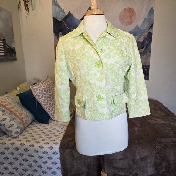 Carlisle Vintage Green Floral Jacquard Jacket Blazer Size 8 Button Front - Picture 7 of 15